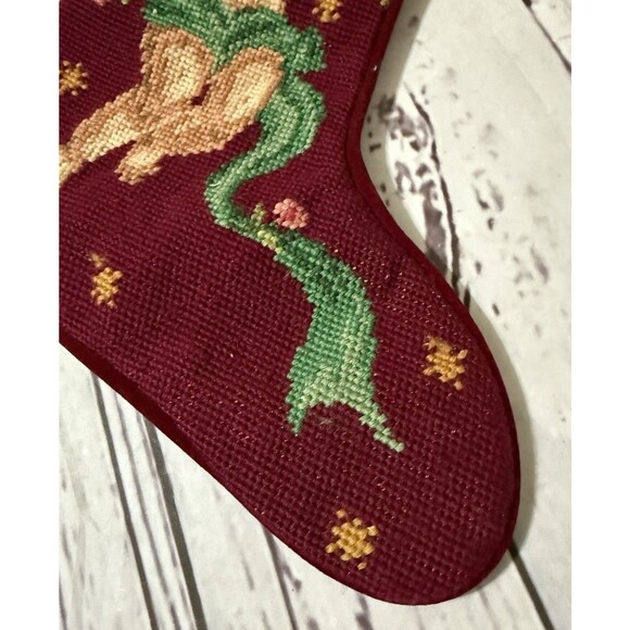 1991 Imperial Elegance Needlepoint Christmas Stocking Angel Cherub Burgundy Vtg - Picture 2 of 7